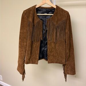 Express Genuine Suede Fringe Jacket Brown Western NEW Size Small